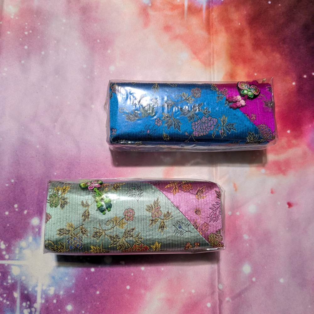 Elegant Floral Women's Clutch Set - Blue and Pink